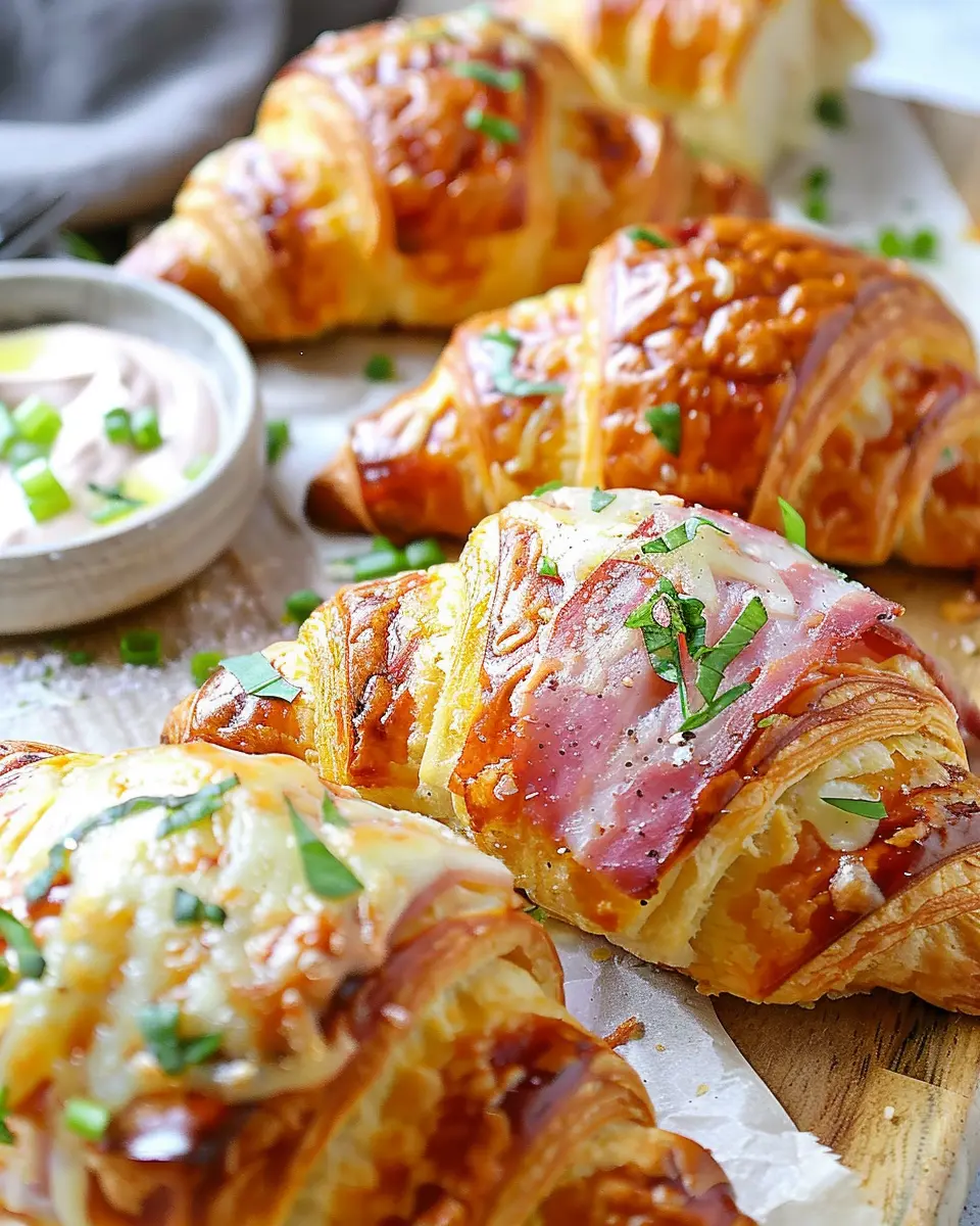 Baked Ham and Cheese Croissants with Turkey Bacon and Chicken Ham Bliss