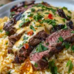 Creamy Queso Rice with Steak