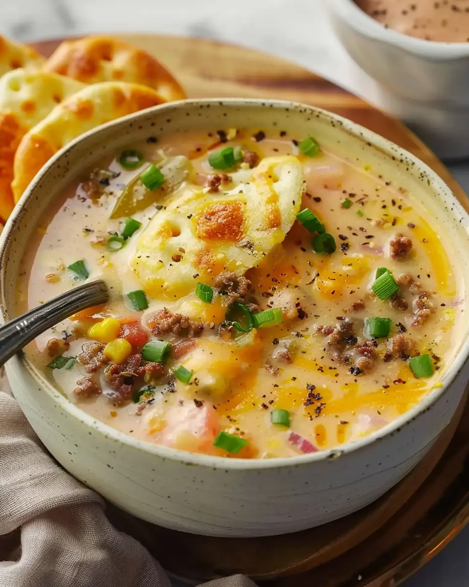Cheeseburger Soup: Indulgent Recipe with Turkey Bacon and Chicken Ham