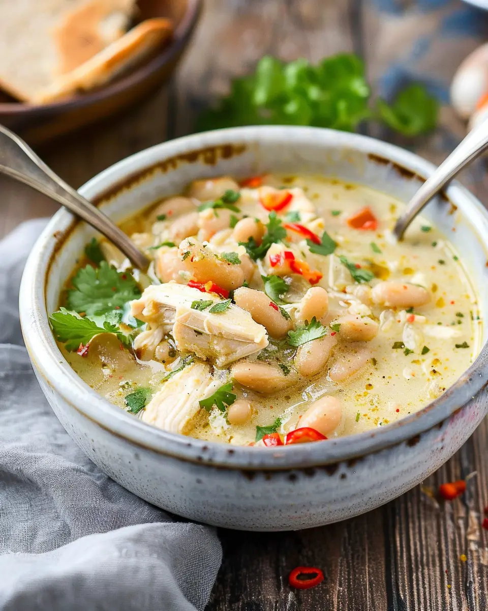 White Chicken Chili Made Easy with Turkey Bacon and Chicken Ham