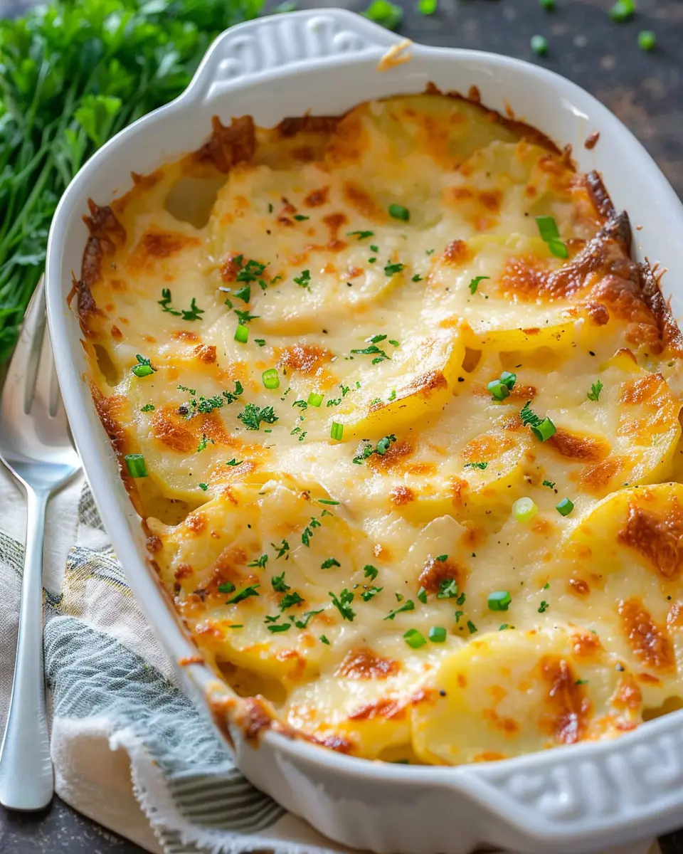 Cheesy Ranch Scalloped Potatoes with Turkey Bacon and Chicken Ham