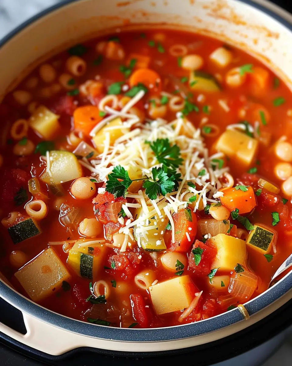 Slow cooker minestrone soup with turkey bacon and chicken ham
