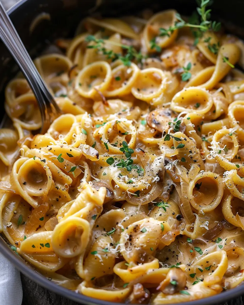 One Pot French Onion Pasta: Easy Comfort Food with Turkey Bacon