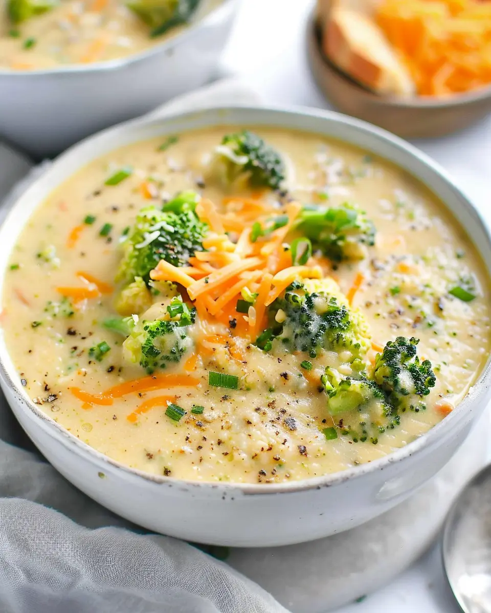 Lightened Up Broccoli Cheddar Soup with Turkey Bacon Delight