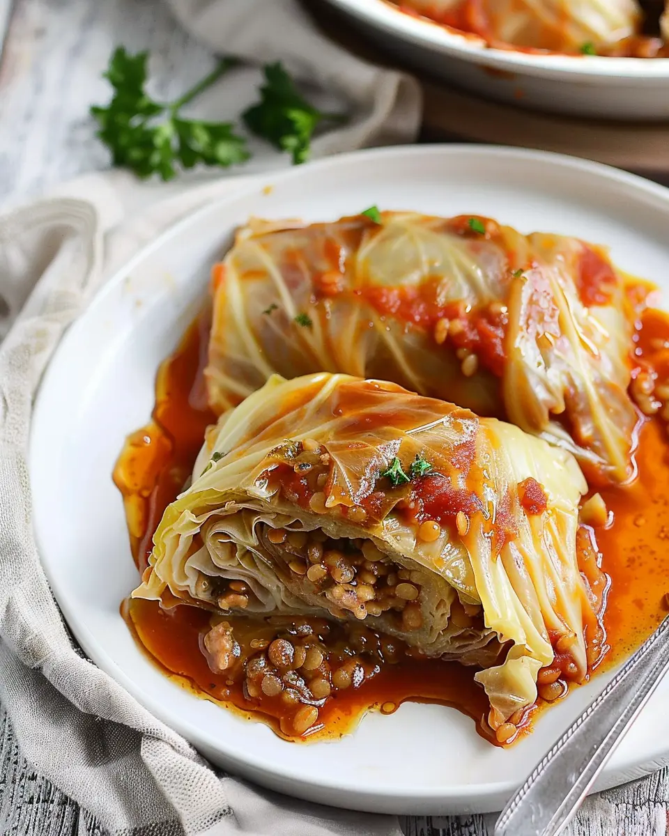 Lentil Bolognese Stuffed Cabbage Rolls