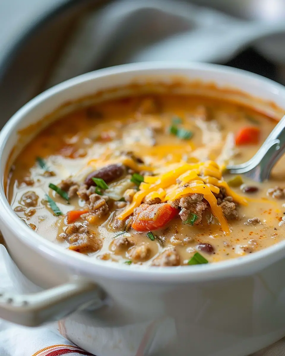 Cheesy Cowboy Soup with Turkey Bacon and Chicken Ham Delight