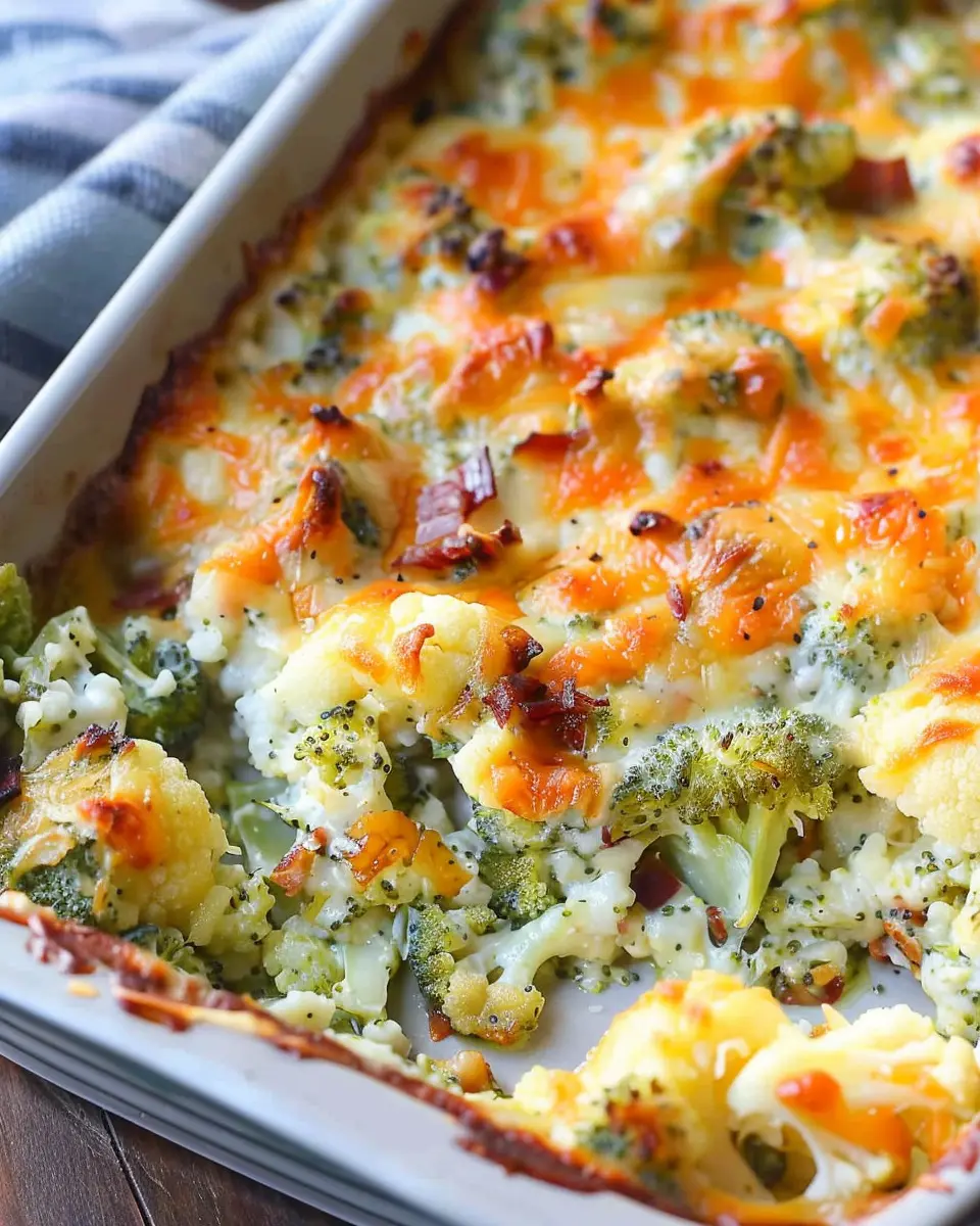 Loaded Cauliflower Broccoli Casserole: Indulgent Turkey Bacon Delight