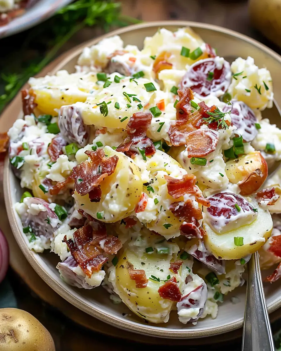 Smashed Potato Salad with Turkey Bacon for a Delightful Twist