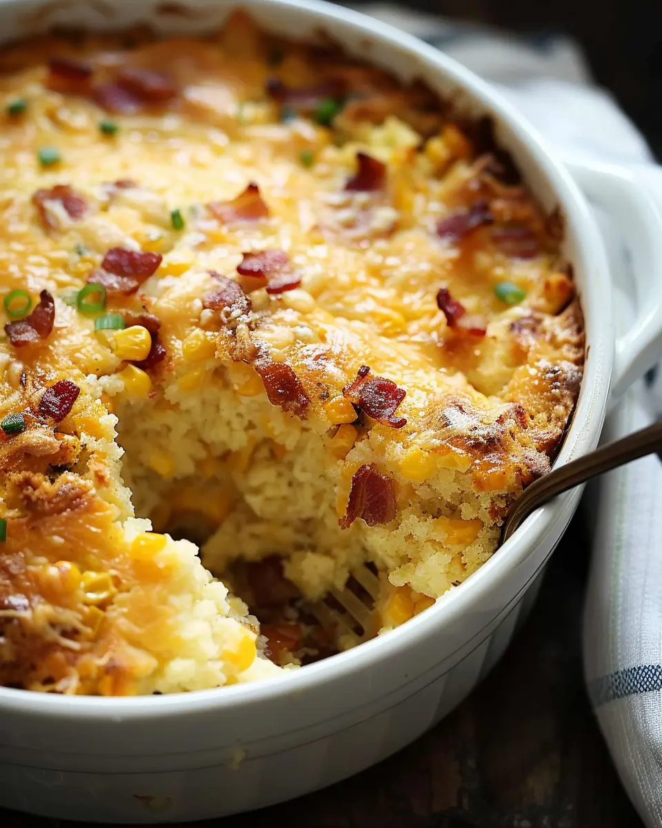 Slow Cooker Turkey Bacon Cheddar Corn Spoon Bread Delight