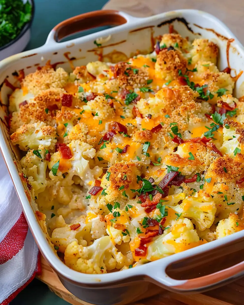 Loaded Cauliflower Casserole: A Healthy Indulgence with Turkey Bacon and Chicken Ham