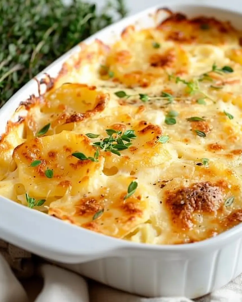 Easy Cheesy Scalloped Potatoes with Turkey Bacon and Chicken Ham