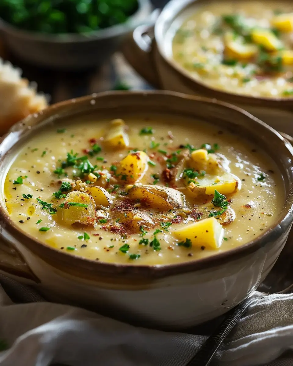 Hearty Cheddar Garlic Herb Potato Soup