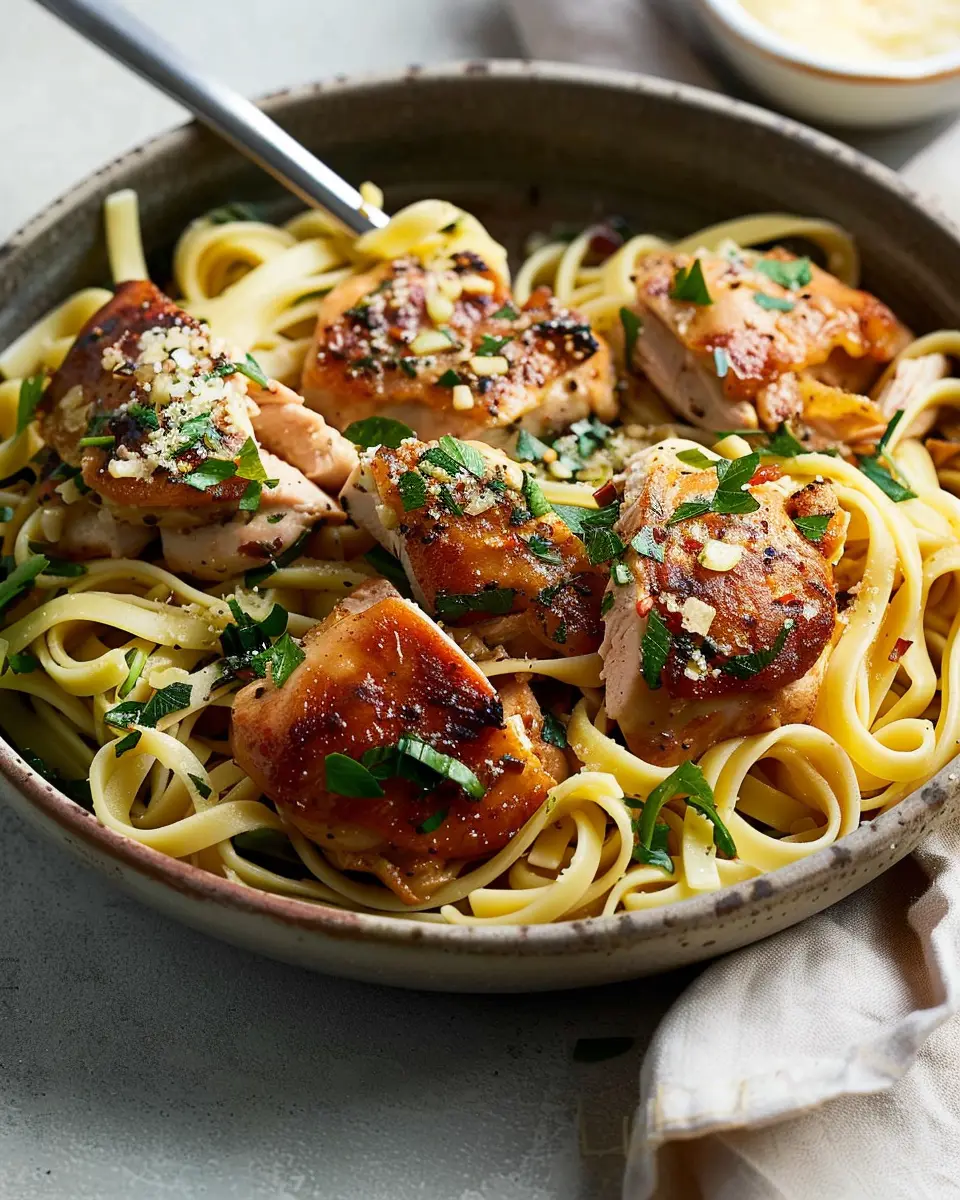 Lazy garlic chicken with butter noodles: A comforting delight at home