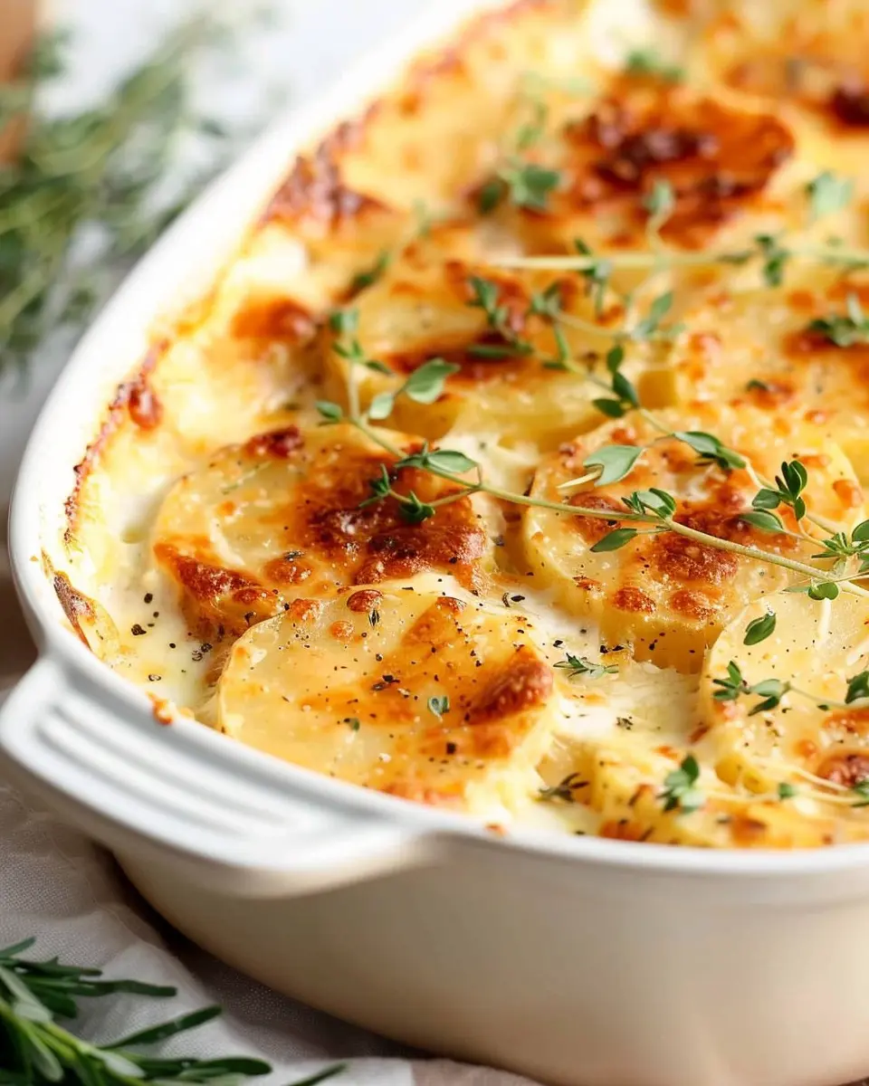 Easy Cheesy Scalloped Potatoes with Turkey Bacon and Chicken Ham