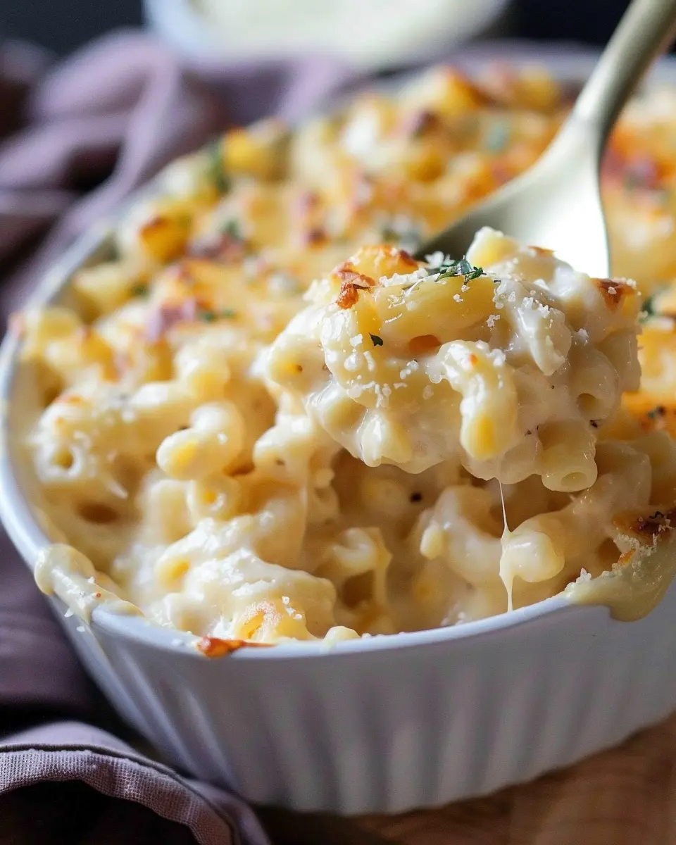 Creamy Baked Mac and Cheese with Turkey Bacon and Chicken Ham
