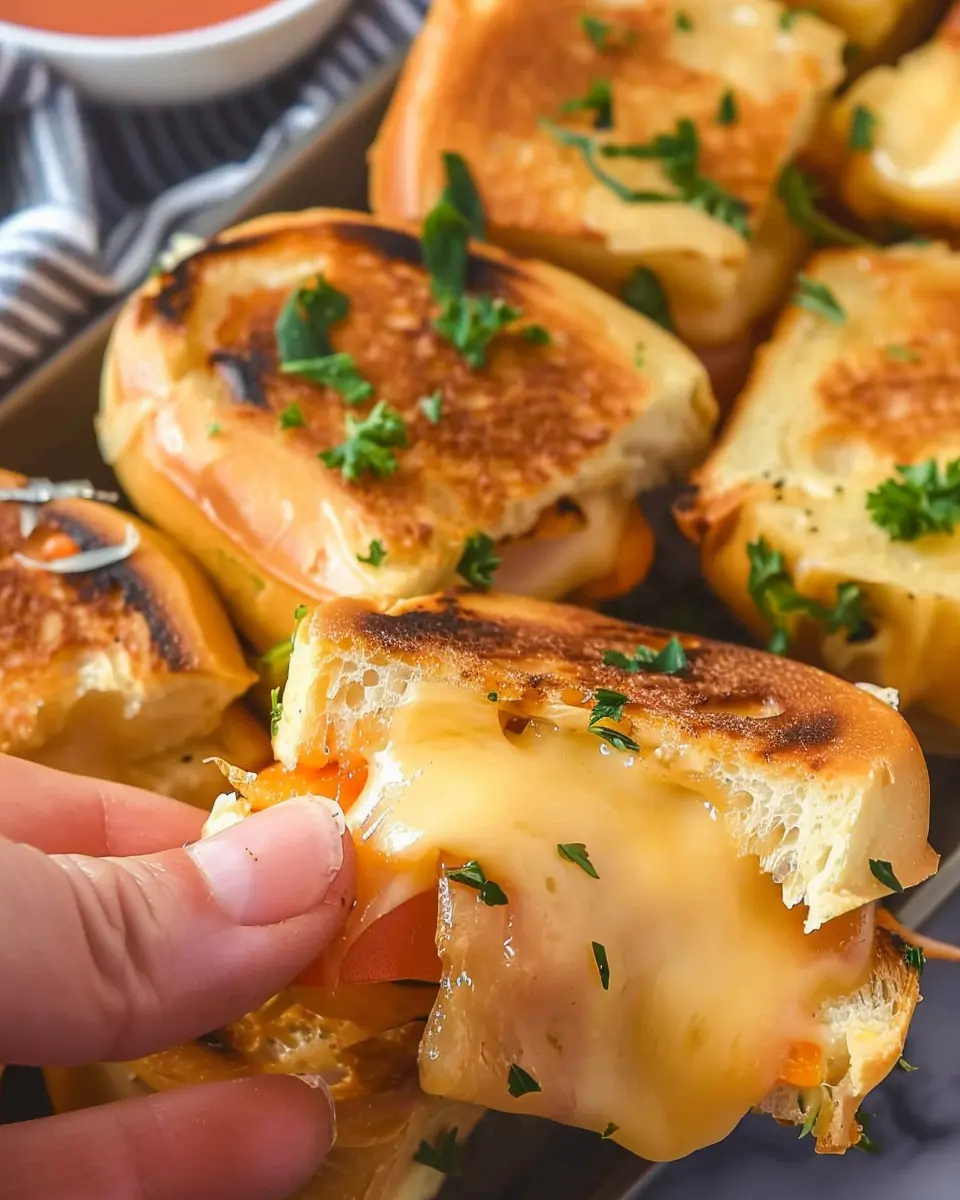Hawaiian Roll Grilled Cheese Sliders with Turkey Bacon and Chicken Ham