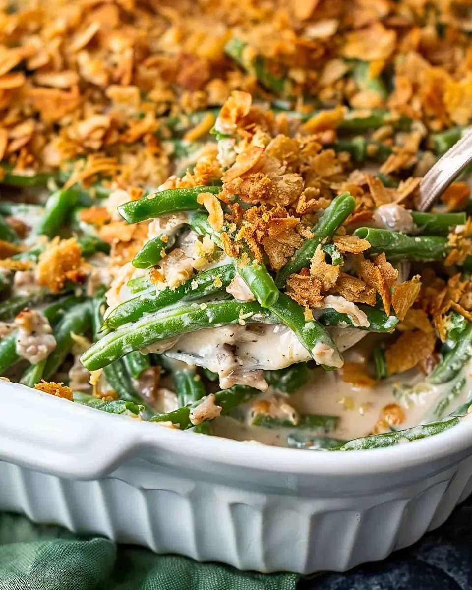 Easy Green Bean Casserole with Turkey Bacon and Chicken Ham