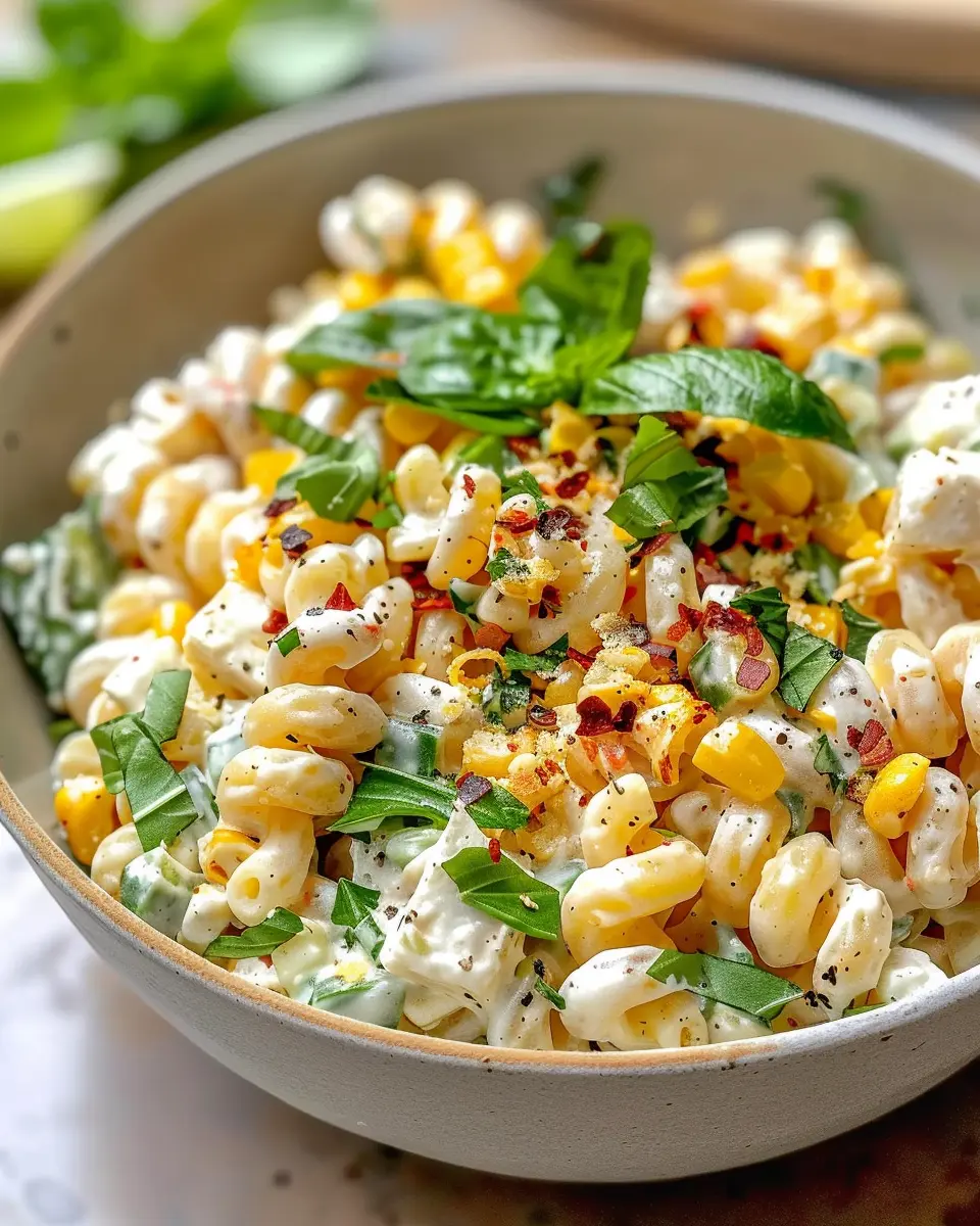 Creamy Street Corn Pasta Salad with Turkey Bacon Delight