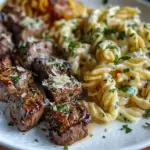 Garlic Butter Steak Bites and Creamy Alfredo Pasta