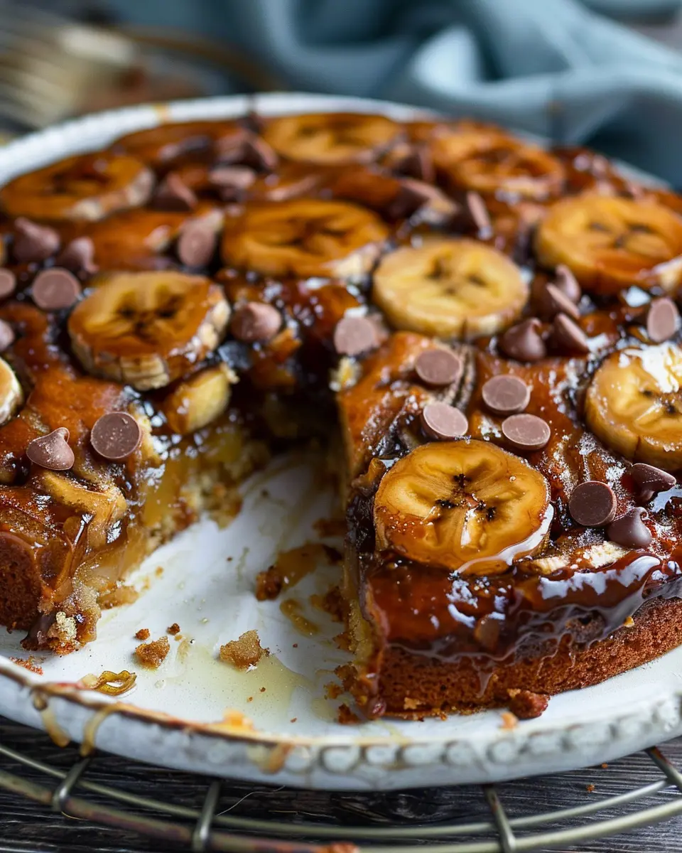 Banana Upside Down Cake with Chocolate Chips